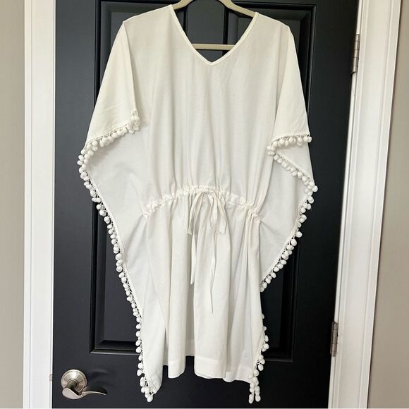 BOLLIE Cinch Waist Swim Beach Cover Up with Tassel Detail White Cream Size Large - Picture 2 of 10
